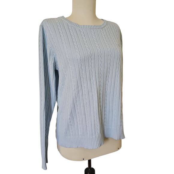 IZOD Cable Knit 100% Cotton Crewneck Sweater Light Blue Womens Large Long Sleeve - Picture 2 of 13